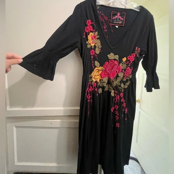 JW Los Angeles floral embroidery black cotton dress size medium - Picture 10 of 16
